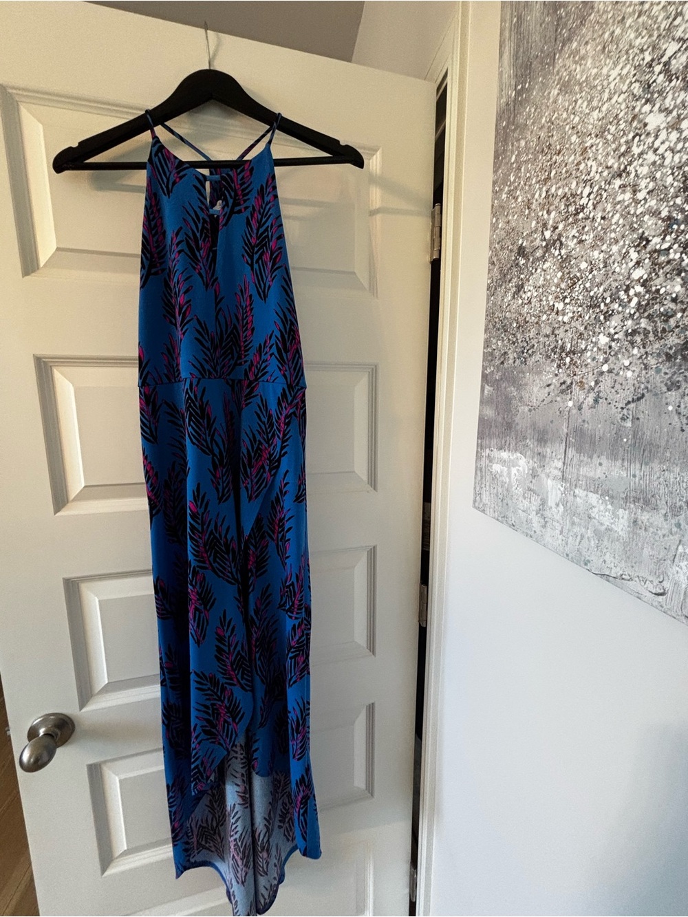 Candie's Blue High Low Maxi Dress with Pink Leaf Print
